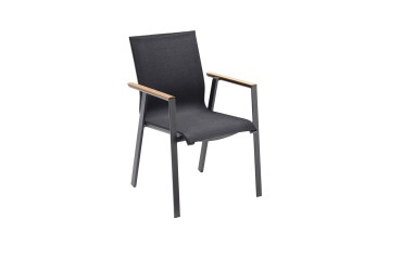 Stapelbare tuinstoel in antraciet aluminium met teak armleuning