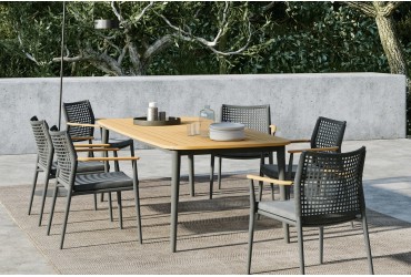 Tuintafel Charlie aluminium frame teak tafelblad - toonmodel