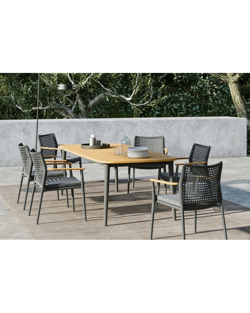 Tuintafel Charlie aluminium frame teak tafelblad - toonmodel