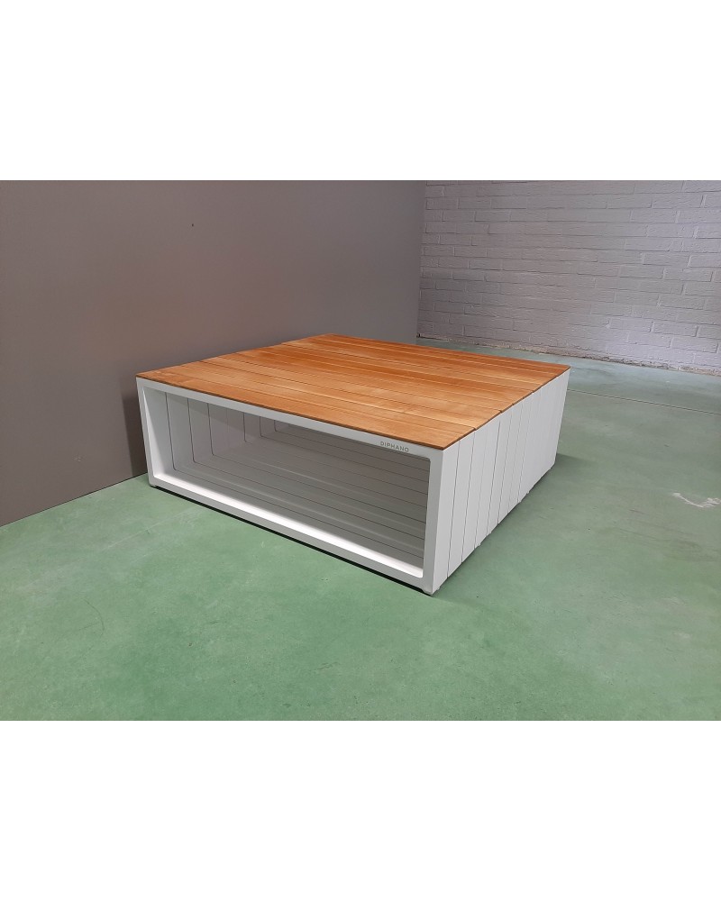 Bijzettafel aluminium wit met teak top - toonmodel