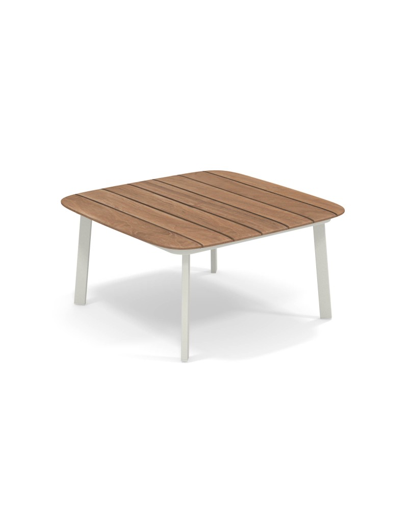 Shine koffietafel van wit aluminium met teak tafelblad