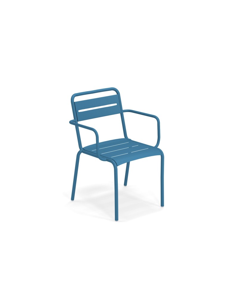 Stapelbare Tuinstoel Star met armleuningen - blauw