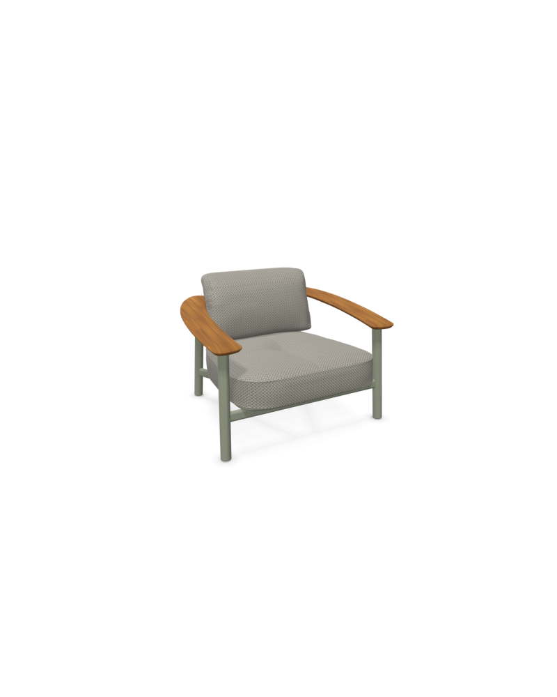 Lounge zetel TWINS aluminium grijsgroen teak
