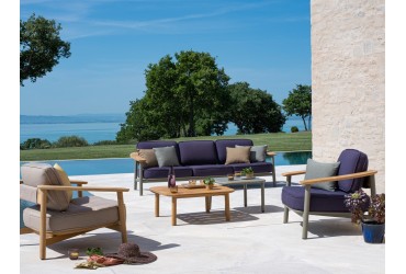 Lounge zetel TWINS aluminium grijsgroen teak